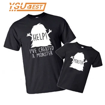 

New 2019 Family Look Father Mother Daughter Son Top Tees Monster Family T-shirts Casual Letter Printed Family Matching Outfits