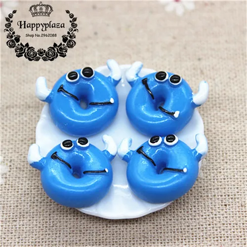 17mm Kawaii Cartoon Animal Donuts Resin Miniature Food Art Flatback Cabochon DIY Decorative Craft Scrapbooking - Цвет: blue monster 10pcs