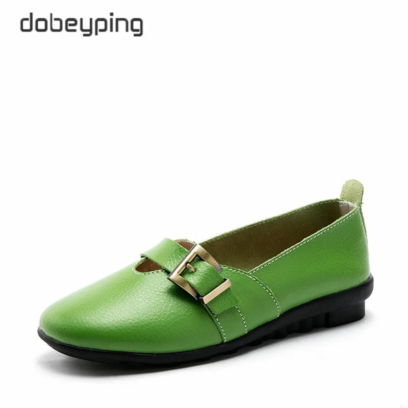 Dobeyping/Новинка; сезон весна-осень; женская обувь из натуральной кожи на плоской подошве; женские лоферы без застежки; женская обувь с пряжкой; большие размеры 35-44 - Цвет: Grass Green