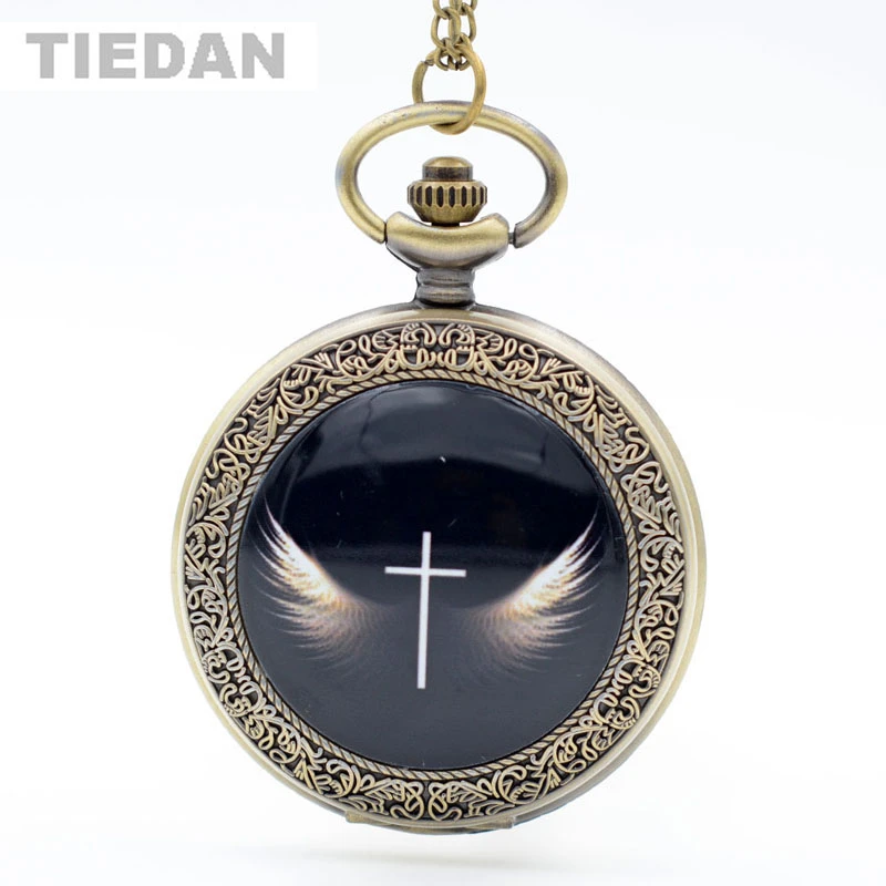 Tiedan Brand Hot Sale Cross God S Angle Wings Antique Retro Bronze Pocket Watches With Chian Necklace Fob Watches Unisex Gifts Pocket Watch Pocket Watches Brandsbronze Pocket Watch Aliexpress