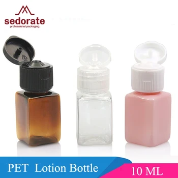 

Sedorate 20 pcs/Lot 10ML Square Bottle For Makeup Lotion PET Bottle With Flap Cover Perfume Refillable Containers JX037