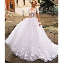 Liyuke новое бальное платье свадебное платье кружевное Бисероплетение Аппликации с длинным рукавом открытая спина клиент сделал размер длина до пола