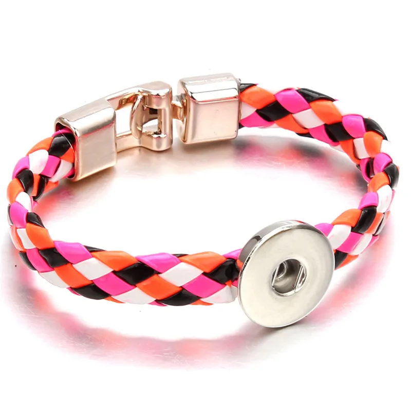 

10 Color Fashion Jewelry 18mm Snap Button Bracelet Colorful Handmade Braided Leather Bracelet Fow Women Gift ZE532
