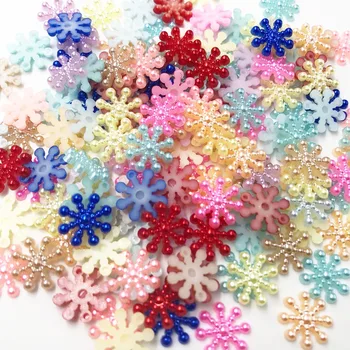 

100pcs 14MM mix color Pearl Resin Snowflake Flatbacks Embellishments DIY Phone Christmas Decorations Scrapbooking Crafts