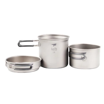 

Keith Cookware Titanium Picnic Titanium Pot 1200ml Frying Pan Outdoor Titanium Bowl Camping Hiking Cookware Set