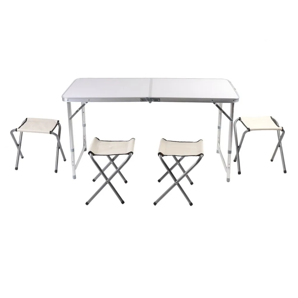 

DE 5PCS/Set Aluminum Lightweight Portable Space Saving Outdoor Folding Luggage Table Seat Group 4 Foldable Stools+1 Table