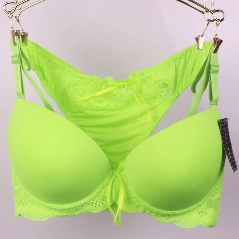 New Sexy Bra Set 3/4 Cup Push UP Cotton Polyester Bras Sets Solid Bow Decorative Underwear Lace Womens White Black Lingerie bra and thong set