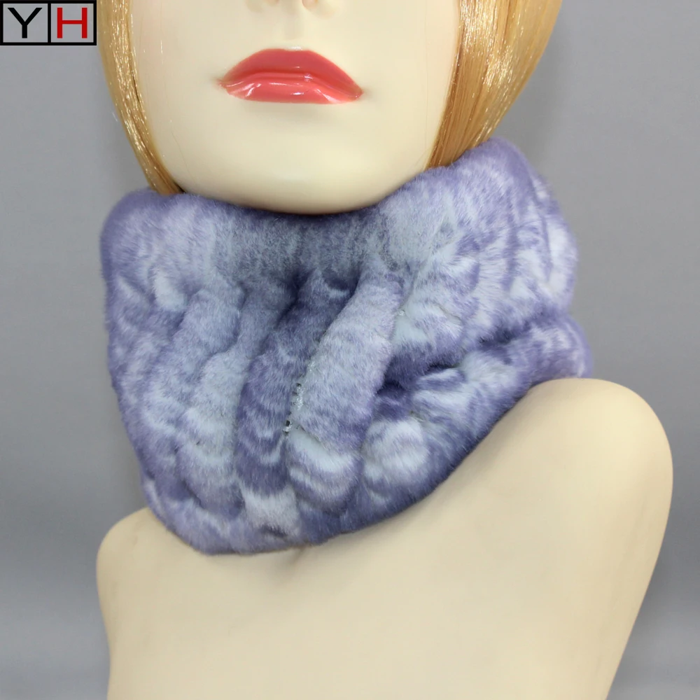 

Winter Women Real Fur Scarf Handmade Stretch Fur Scarf Knit Genuine Rex Rabbit Fur Headbands Girls Natural Fur Ring Scarves