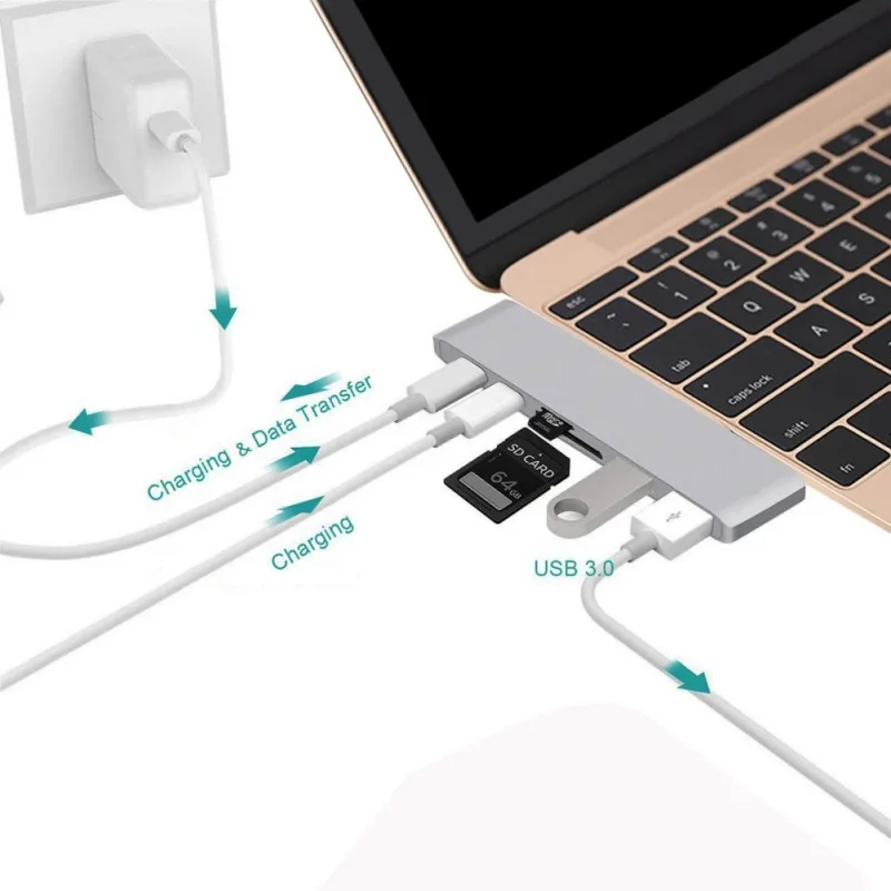 Usb type C концентратор Thunderbolt 3 док-станция 5 в 1 USB-C адаптер ключ комбинированный с USB 3,0 портами TF слот Micro SD карта для MacBook Pro