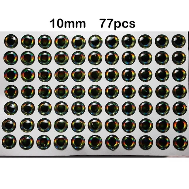 Tigofly 4 мм/6 мм/10 мм 4D рыбий глаз Реалистичная голографическая DIY приманка для ловли нахлыстом искусственные глаза материал для завязывания мух - Цвет: 10mm 77pcs