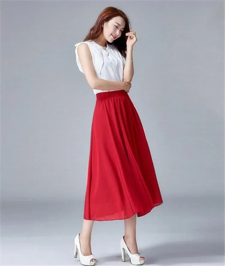 7 цветов, простые повседневные плиссированные платья, большие размеры, M-7XL юбки шифоновые женские юбки длинная уличная летняя юбка для девочек