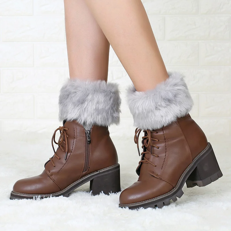 Fake Fur Winter Women Leg Warmers Solid Warm Boots Cuff Fashion Knitted Leg Warmers Crochet Knit FurTrim Leg Warmers Cuffs  (8)