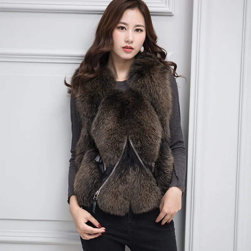 Shuang Femmes Veste Yellow Zl682 Hiver Vêtements Manteau Coréenne bai Gilet Courte brown Renard Vintage Femme De Sha 2018 Chaud Fourrure Dou Réel zwCI1Hqn