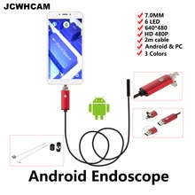 JCWHCAM 7 мм Len Micro USB эндоскоп Android Камера 2 м IP67 Водонепроницаемый инспекции гибкая трубка Android бороскоп камер