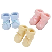 4 шт., толстые зимние носки для малышей, для мальчиков и девочек, хлопковые теплые носки для младенцев носки для новорожденных с бантом и медведем Милая новая одежда для маленьких мальчиков