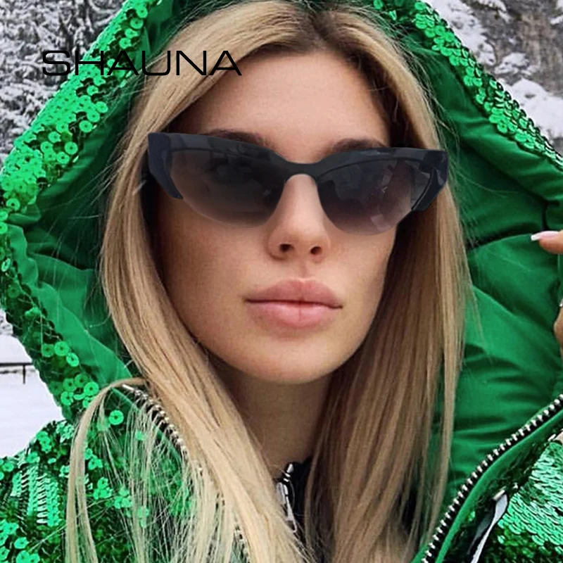 

SHAUNA Ins Popular Small Cat Eye Sunglasses Women Half Frame Shades
