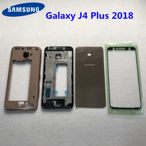 Золотой Для samsung Galaxy J4+ J4 Plus J415 J415F SM-J415F полный корпус ЖК-панель Крышка средняя рамка батарейный чехол Замена двери - Цвет: Золотой