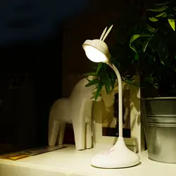 USB Перезаряжаемые лампа мультфильм кролик touch Управление светодиодный лампы затемнения 360 градусов Гибкая бюро чтение ночник