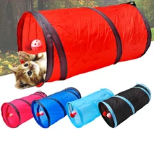 Funny Pet Cat Tunnel 2 Holes Folding Cat Pass Play Tubes Balls Toy Drill Bucket With Bell  Ferrets Rabbit Play Cat Tunnel Tubes