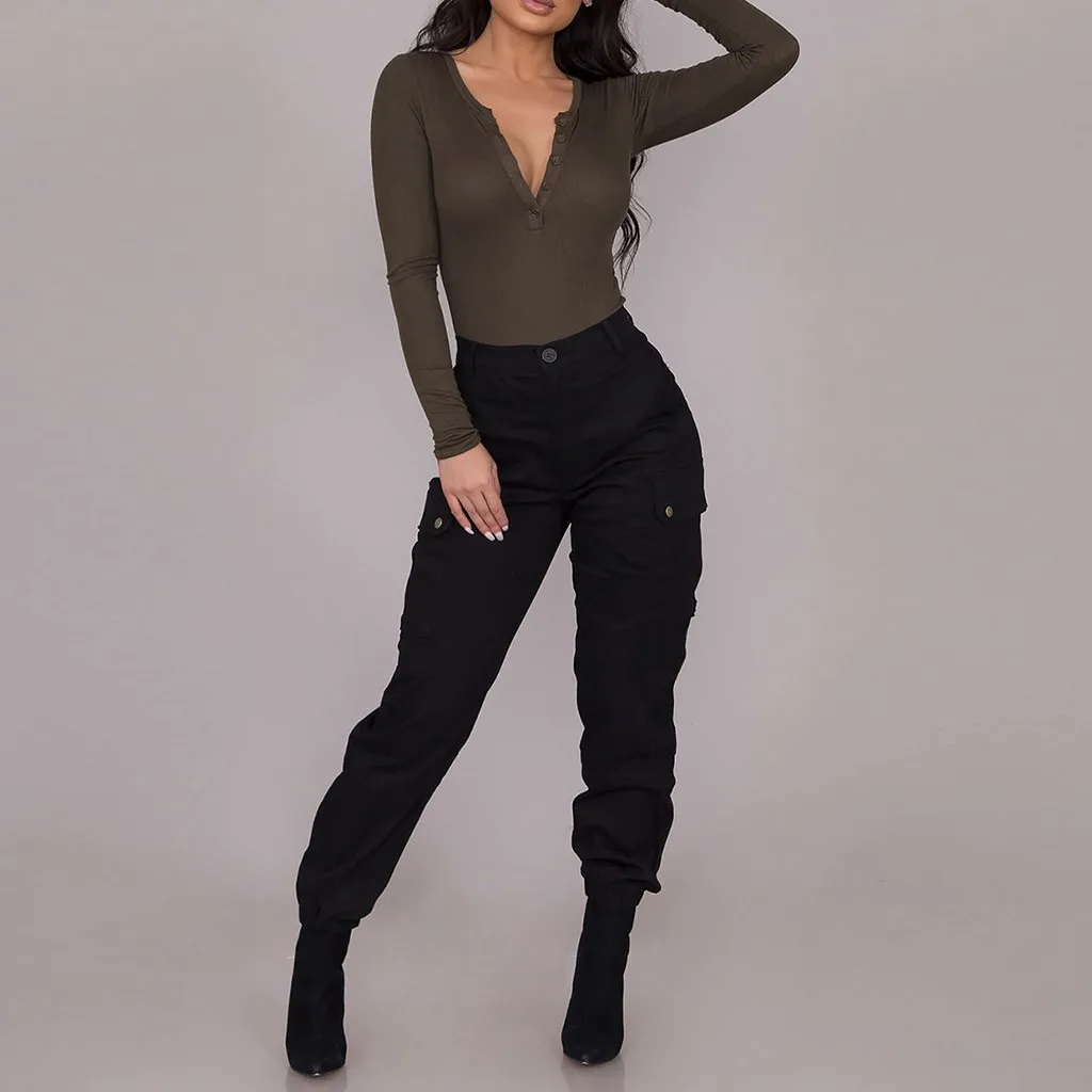 

Fashion Women Casual Joggers Solid Pockets Slim-fit Stright Elastic Waist Summer Pants Haren Loose Female Trousers Streetwear