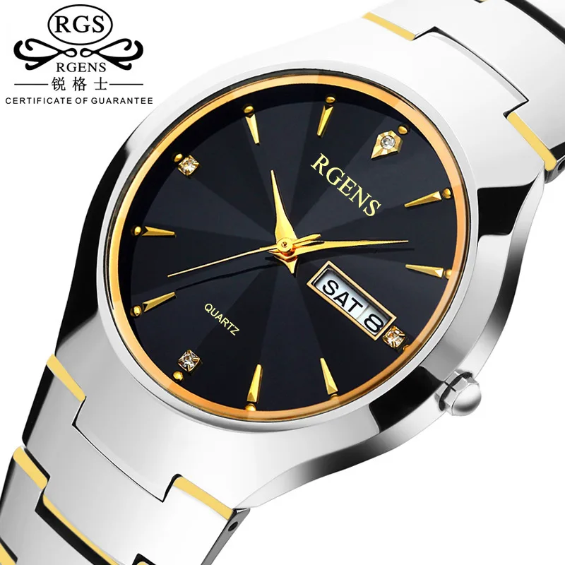 

luxury men tungsten steel quartz watches Business male wristwatches waterproof calendar week diamond man clocks RGENS brand