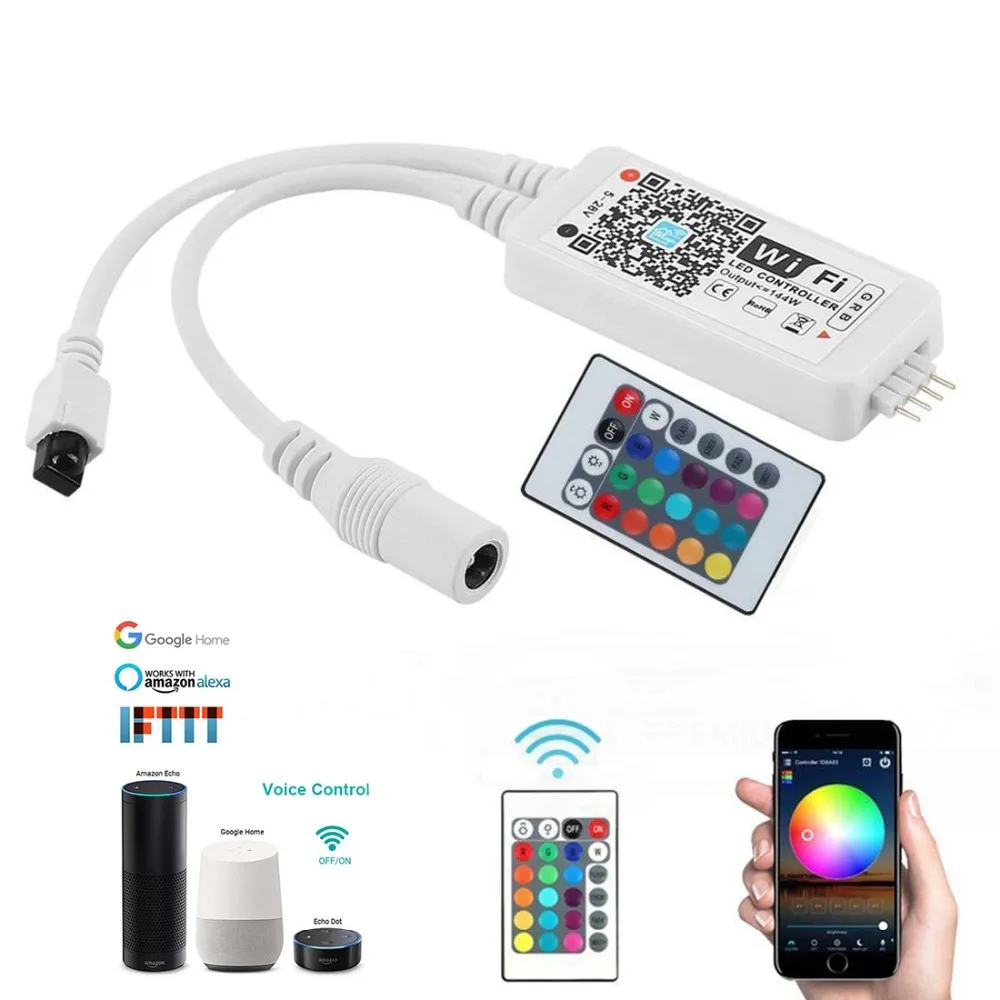 

Smart WiFi RGB Light Controller 5050 3528 light strip LED Christmas light 24 Key Remote Control Compatible Alexa Google IFTTT