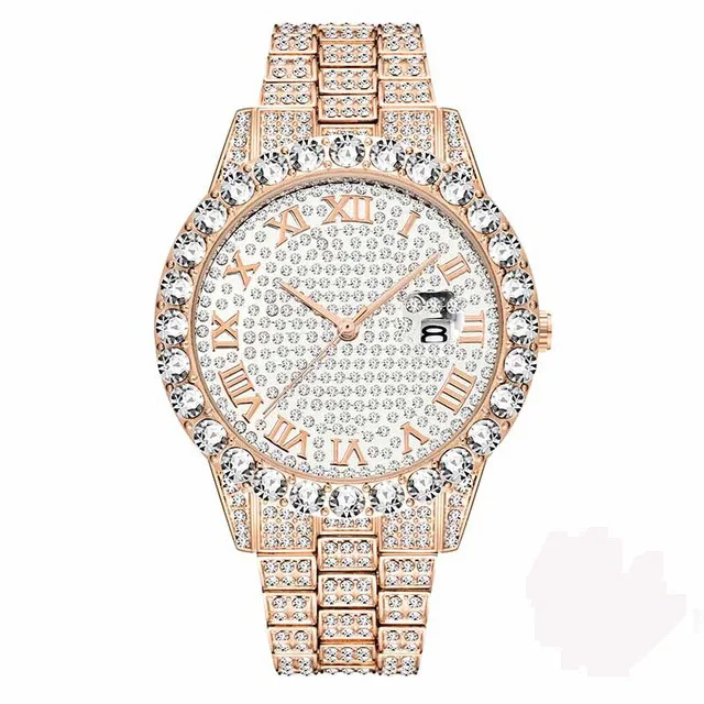 TOPGRILLZ мужские часы серебристого и золотого цвета мужские часы лучший бренд класса люкс браслет с бриллиантами кварцевые наручные часы из нержавеющей стали деловые часы - Цвет: Rose Gold