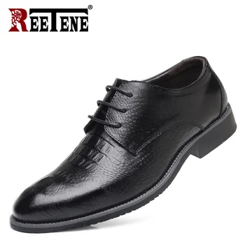 

REETENE 2018 Leather Casual Men Dress Shoes Fashion Round Toe Lace Up Men Shoes Comfortable Office Men Shoes Plus Size 38-48
