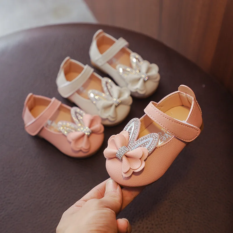 COZULMA/Детская Брошь из горного хрусталя для девочек; повседневная обувь с кроличьими ушками; модная детская обувь на плоской подошве; детская обувь принцессы на мягкой подошве для девочек; размеры 15-30