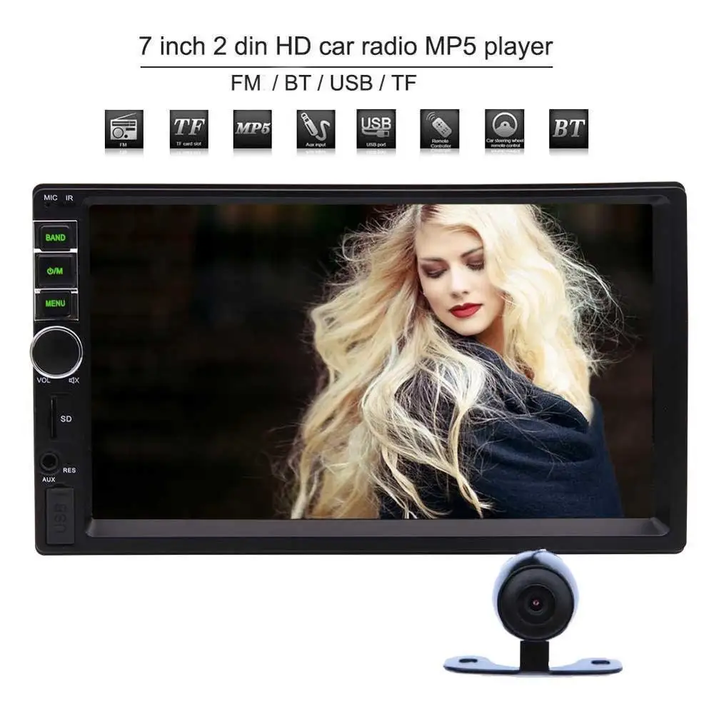 

Eincar Double Din Car Stereo Radio 7'' Car MP5 Player In Dash Headunit FM Radio Bluetooth TF Card USB AUX Audio with Rear Camera