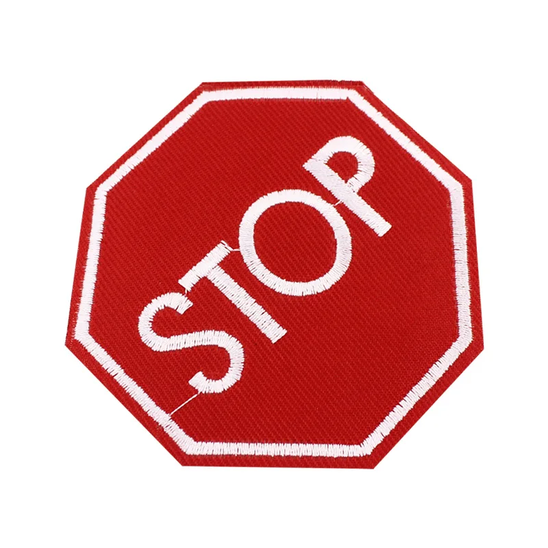 Красный знак остановки вышитый патч дорожный знак пришить Железный На аппликацию нашивка для куртки заплатки на рюкзак