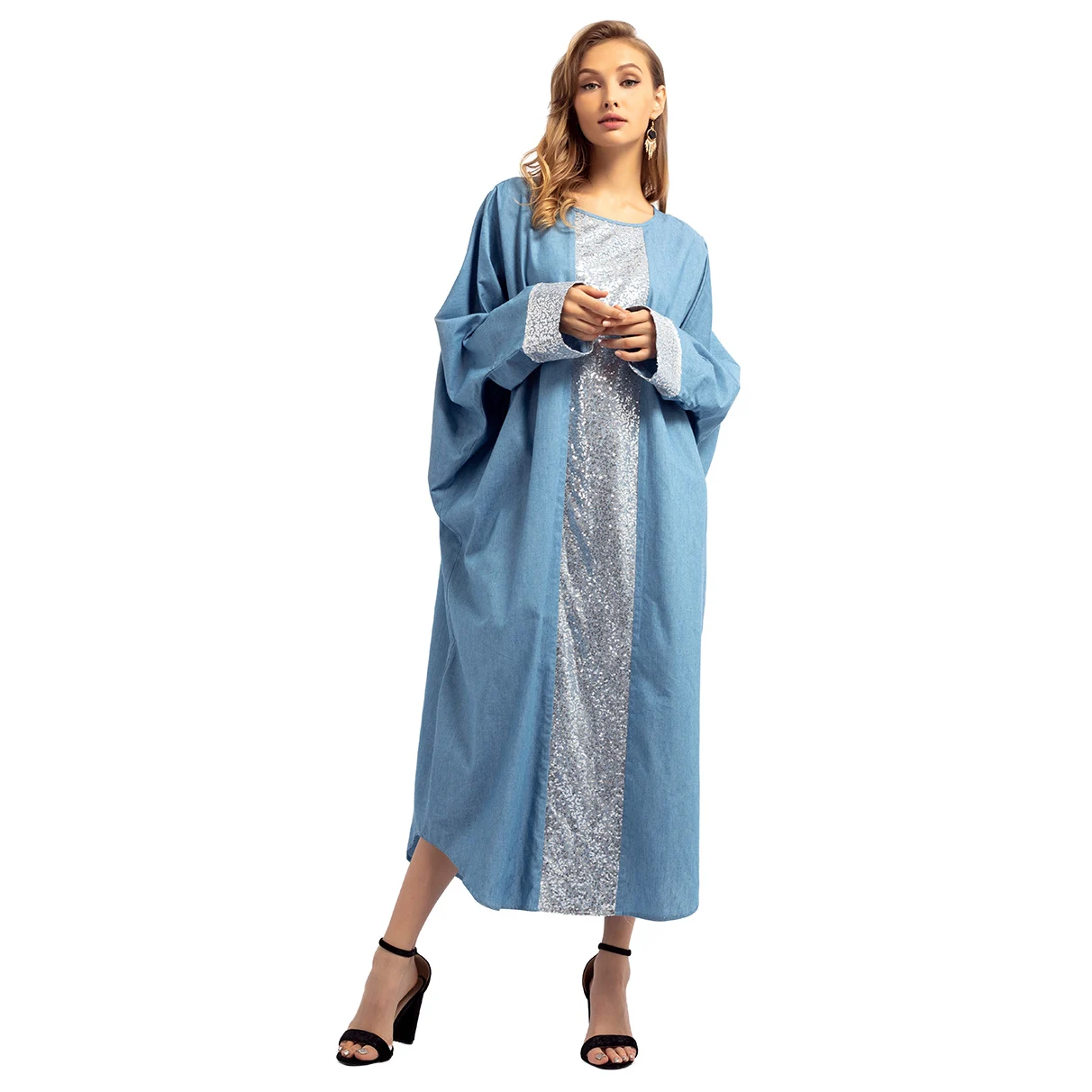 Для женщин мусульманский Ближний Восточная одежда Малайзии осень-зима новый темперамент пригородных халат с длинное платье с блестками