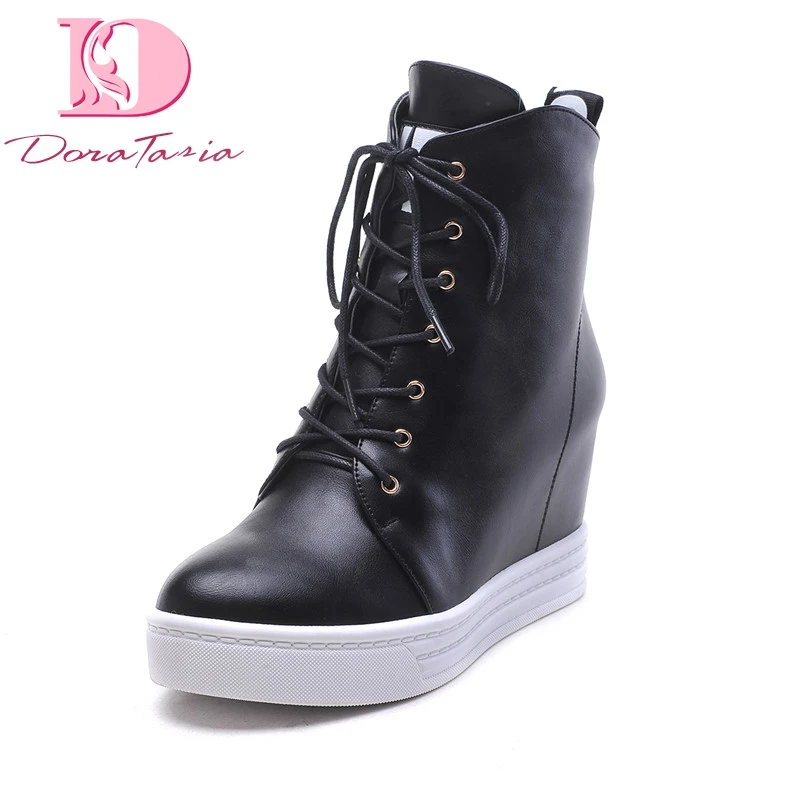

Doratasia Brand Top Quality Big Size 41 Youthful Women's Shoes Female Ankle Boots Fashion Height Increasing Lace Up Woman Boots