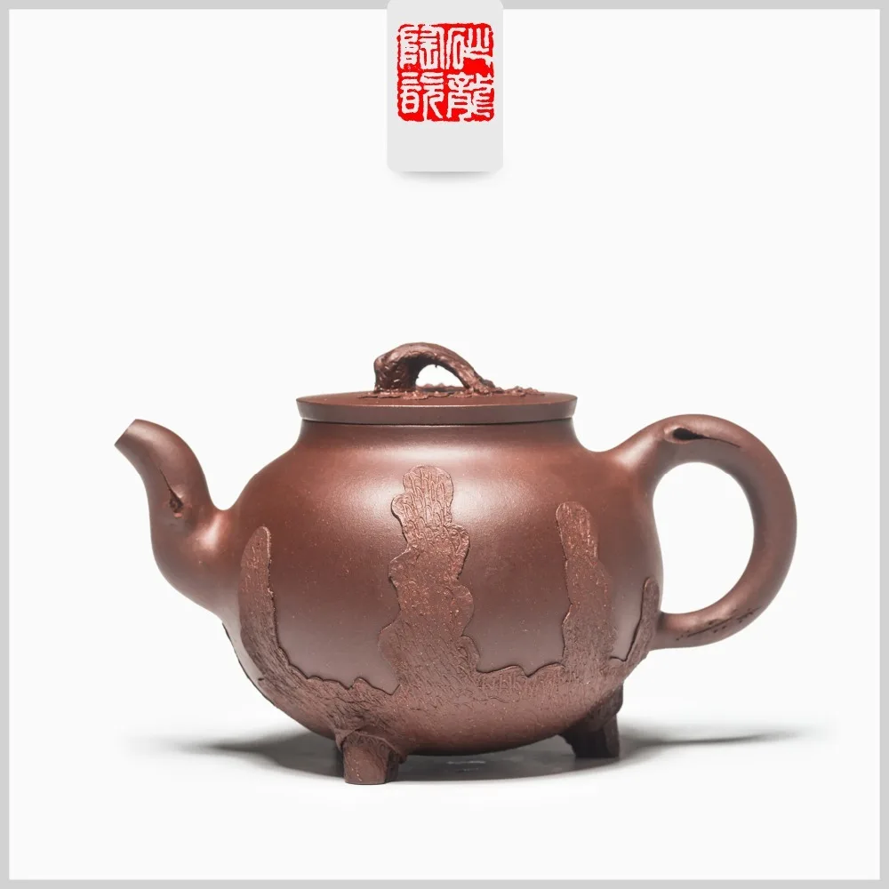 

390ml Yixing Purple Clay Tea Pot Famous Handmade Three Foot Pot Kung Fu Tea Kettle Tea Gift Set Genuine Teapot Custom