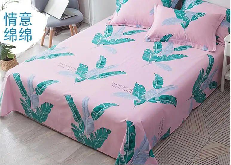 Leaves 1pc Cotton Sheet Bed Sheet Flat Sheet Bed Cover for 1.2m 1.5m 1.8m 2.0m Bed W/O Pillowcases