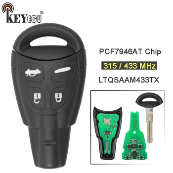 

KEYECU 315MHz/ 433MHz PCF7946AT Chip P/N: LTQSAAM433TX Replacement 4 Button Remote Car Key Fob for SAAB 9-3 9-5 With Blade