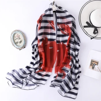 

fashion striped print silk scarf 2020 summer beach stoles large size pashmina shawls women hijabs scarves foulard bandana