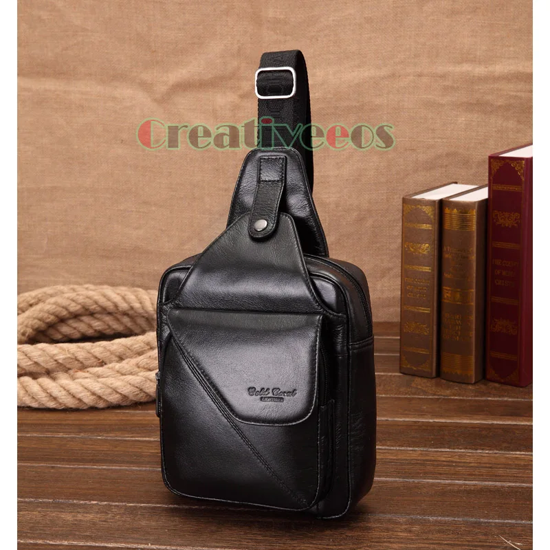 

New Fashion Men Genuine Leather Cowhide Sling Chest Bag Vintage Travel Cross Body Messenger Shoulder Back pack DropShipping