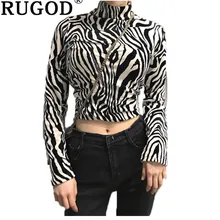 RUGOD женские футболки с короткими рукавами, модные с высоким, плотно облегающим шею воротником, в полоску, с длинным рукавом футболки офисный женский узкий пикантные вечерние женские футболки
