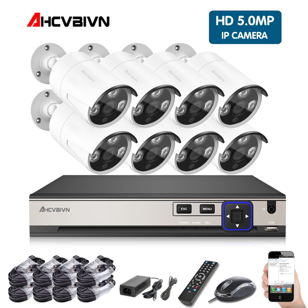 8Ch HD H.265 5MP PoE камера безопасности NVR CCTV Системы с 2592*1520 IP Камера открытый Ночное видение комплект видеонаблюдения