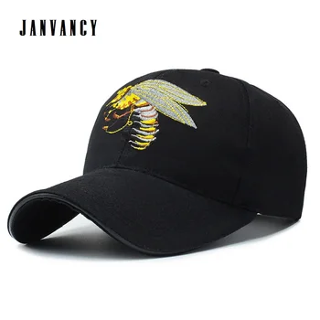 

Spring and Summer Unisex Baseball Cap with Bee embroidery logo Pre-curved visor Breathable eyelet Black Adjustable Dad Hat Novel