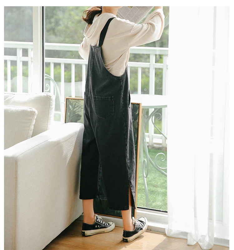 Conjoined jeans female spring and autumn new han version sen female students loose joker web celebrity age reduction show thin suspenders (5)