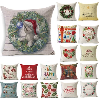 

1Pcs 43*43cm Christmas Cats Gifts Pattern Cotton Linen Throw Pillow Cushion Cover Car Home Sofa Decorative Pillowcase 40513