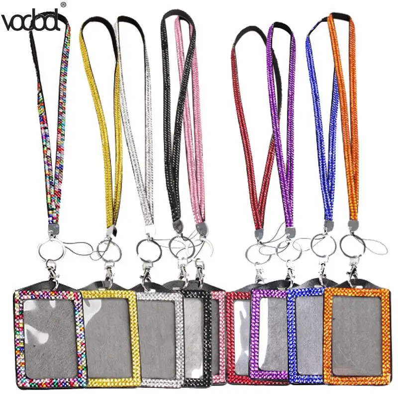 

Resin Rhinestone Crystal Card ID Badge Holder with Lanyard Rope Bling Vertical ID Business Name Card Case Office Supplies Newst