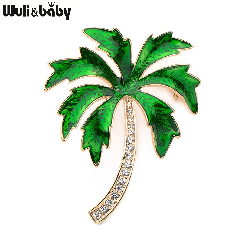 

Wuli&baby Green Enamel Rhinestone Coconut Tree Brooches Women Men's Alloy Crystal Plants Party Weddings Banquet Brooch Gifts