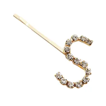 

Korean Minimalist Women Girl Metal Alloy One Word Hairpin Shimmer Rhinestone English Alphabet Letter Hair Styling Clip Barrette