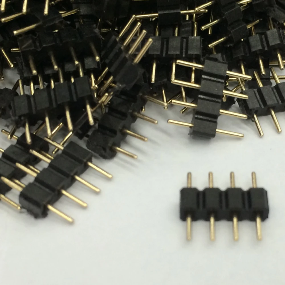 

100pcs/lot 4 PGin RGB Connector,pin needle male type double 4pin For LED SMD RGB 5050 3528 Strip DIY