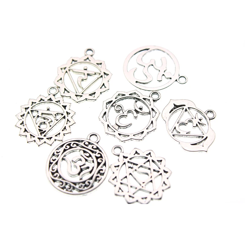 

20pcs Antique Silver Chakra Charm Pendant yoga buddhist Metal charm for DIY Jewelry Making Supplies Charms Z1097