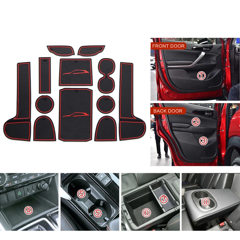 

For Mitsubishi Eclipse Cross 2018 Car Door Slot Pad Groove Rubber Mug Mat Cup Mat Holder Mat 12 pieces Auto Accessories