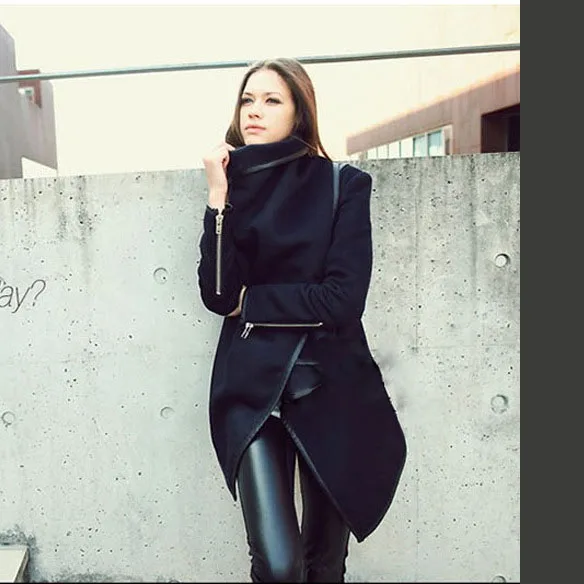 

2019 Autumn Winter Wool Blends Irregular O Neck Jackets Coat Outwear Vintage Long Sleeve Blend Overcoats Windbreaker
